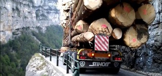 Driving an Overloaded Logging Truck Through an Incredibly Narrow Road